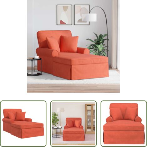 Silla de estar -  Chaise Lounge con Falda 3 pcs Rojo Naranja Tela de Pana