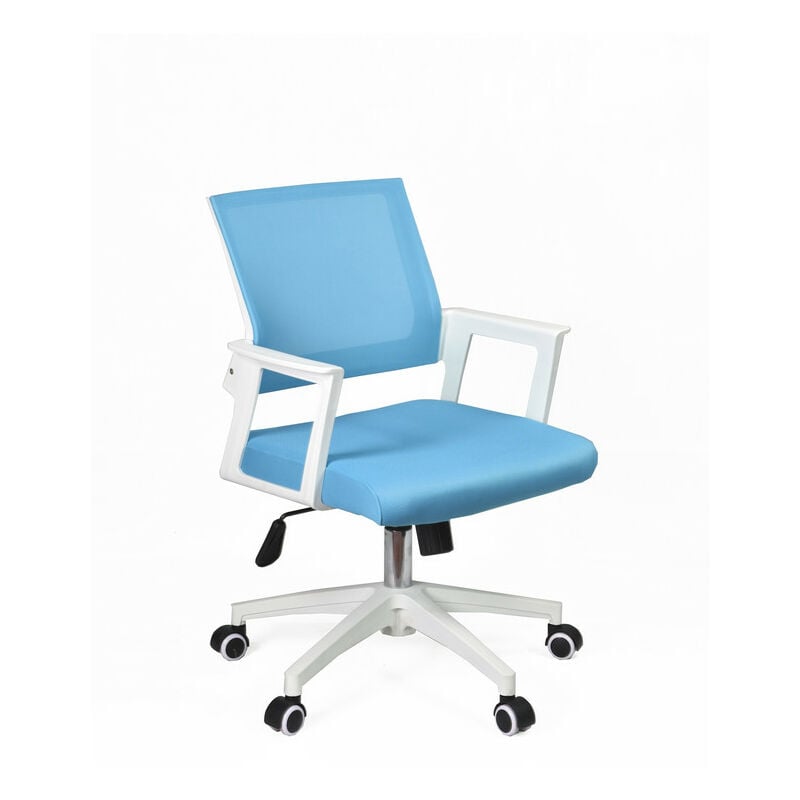 

Silla de oficina azul vintage, con sistema basculante, estructura blanca y cromo. - Azul vintage