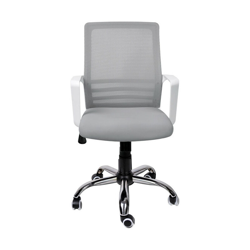 

Silla de oficina gris, basculante, estructura blanca y cromo. - Gris