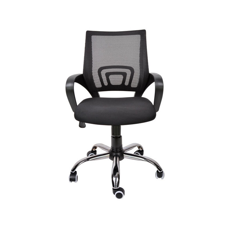

Silla de oficina con ruedas con respaldo alto de malla y asiento de tela negro. - Negro
