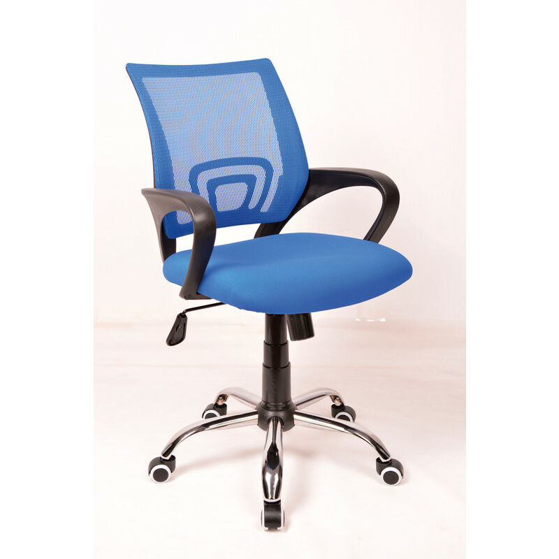 

Silla de oficina con ruedas con respaldo alto de malla y asiento de tela, azul. - Azul