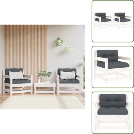 Silla de exterior - vidaXL Sillones de jardín con cojines 2 uds madera maciza pino blanco - Muebles de jardín