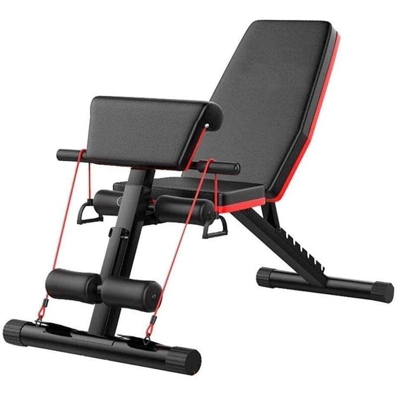 

Silla de fitness ajustable plegable, sala de prensa de banco de fitness en casa, con cojín lumbar - negro