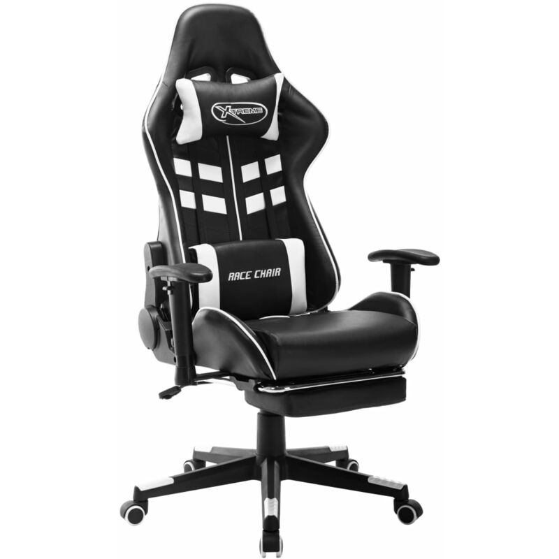 

Silla de gaming con reposapiés cuero sintético negro y blanco