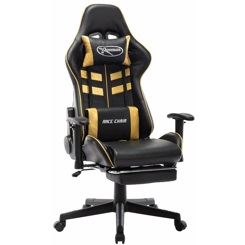 

Silla de gaming con reposapies cuero sintetico negro y dorado