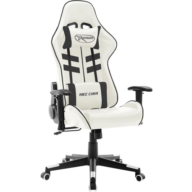 

Silla de gaming de cuero sintético blanco y negro