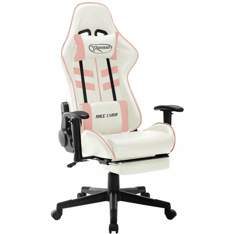 

Silla de gaming de cuero sintetico blanco y rosa