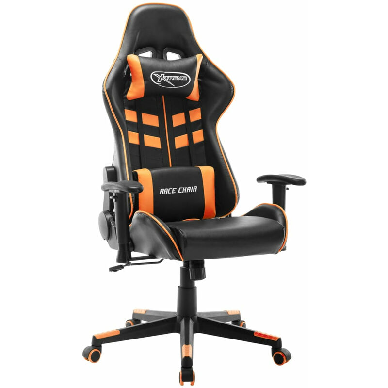 

Silla de gaming de cuero sintetico negro y naranja