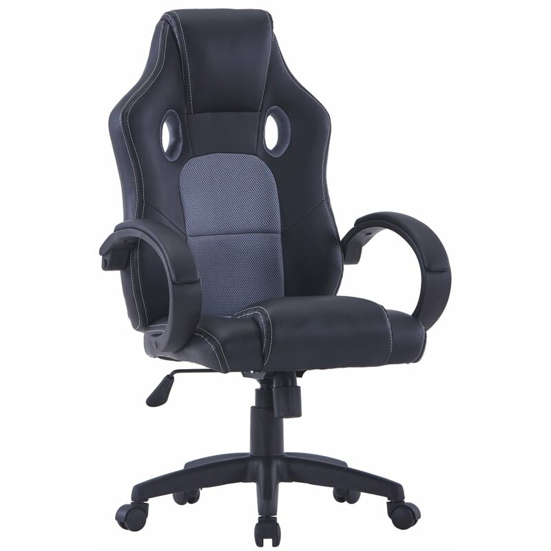 

Silla de gaming de cuero sintético gris - Negro