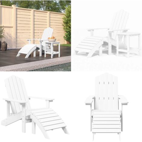 Silla de jardín Adirondack con reposapiés y mesa HDPE blanco - Mesa de jardín - Silla Adirondack