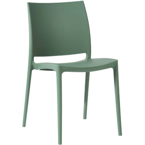 Silla de jardín apilable con respaldo curvado y cuatro patas estables fabricada en plástico verde 100007897