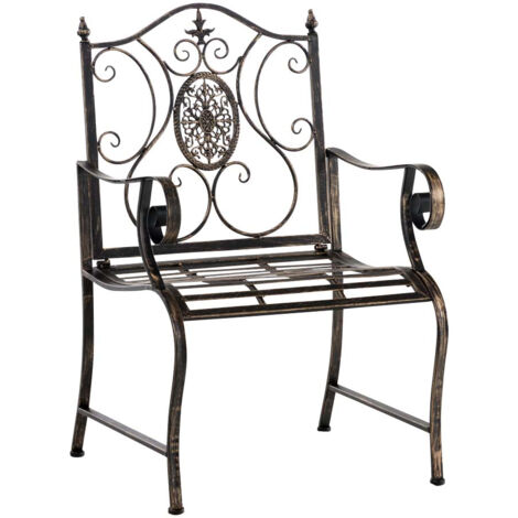 Silla de jardín balcón terraza con reposabrazos de diseño rústico en metal bronce 100003028