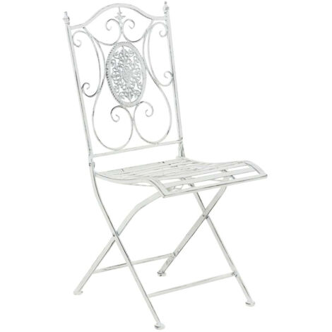 Silla de jardín balcón terraza diseño rústico plegable en metal blanco envejecido 100003033