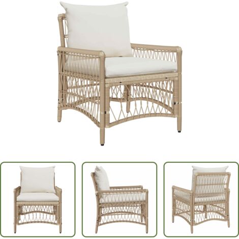 Silla de jardín beige -  Silla de Jardín con cojín Beige 73 x 61 x 77 cm ratán sintético