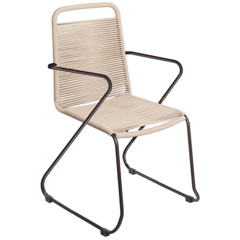 

Silla de jardín con brazos de cuerda y acero beige de 90x69x62 cm