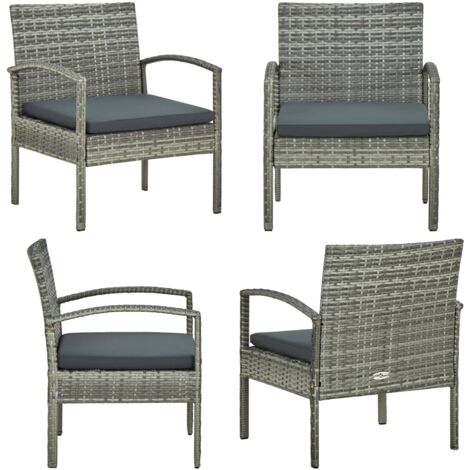 Silla de jardín con cojín ratán sintético gris - Silla de jardín con cojín - Silla de jardín ratán sintético