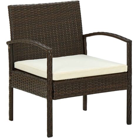 Silla de jardín con cojín ratán sintético marrón