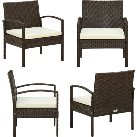 Silla de jardín con cojín ratán sintético marrón - Silla de exterior - Silla de jardín con cojín