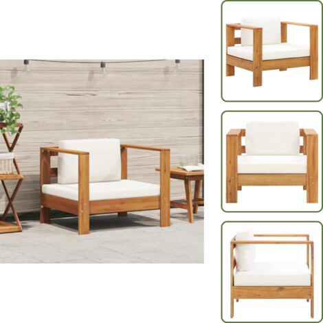 Silla de jardín con cojín - vidaXL Silla de jardín con cojín madera maciza de acacia color crema - Silla de jardín con almohadón