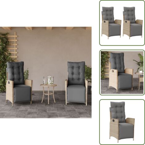 Silla de jardín con cojín - vidaXL Sillón reclinable jardín reposapiés 2 uds ratán PE beige mezcla - Silla de jardín de exterior
