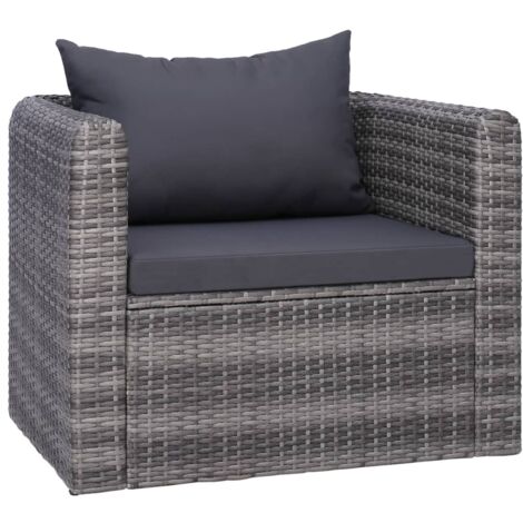 Silla de jardín con cojines ratán sintético gris