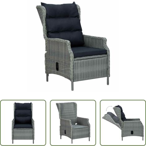 Silla de jardín con cojines -  Sillón reclinable de jardín cojines ratán sintético gris claro