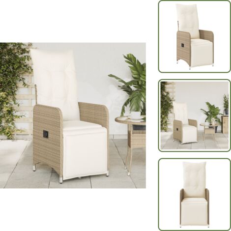 Silla de jardín con funda extraíble - vidaXL Silla de jardín reclinable con cojines ratán sintético beige - Silla de jardín sintética
