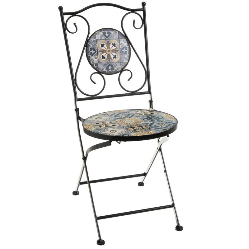

Lolahome - Silla de jardín con mosaico de de metal y cerámica negra de 38x38x92 cm