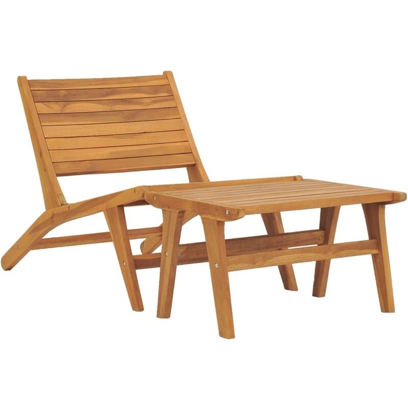 

vidaXL Silla de jardín con reposapiés de madera maciza de teca - Marrón