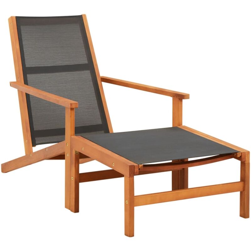 

vidaXL Silla de jardín con reposapiés madera de eucalipto y textilene - Negro