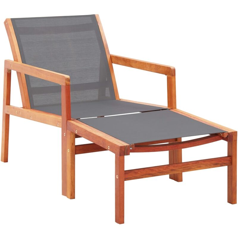 

Silla de jardín con reposapiés madera eucalipto textilene gris