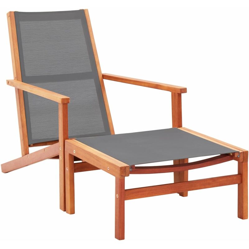 

Silla de jardín con reposapiés madera eucalipto textilene gris