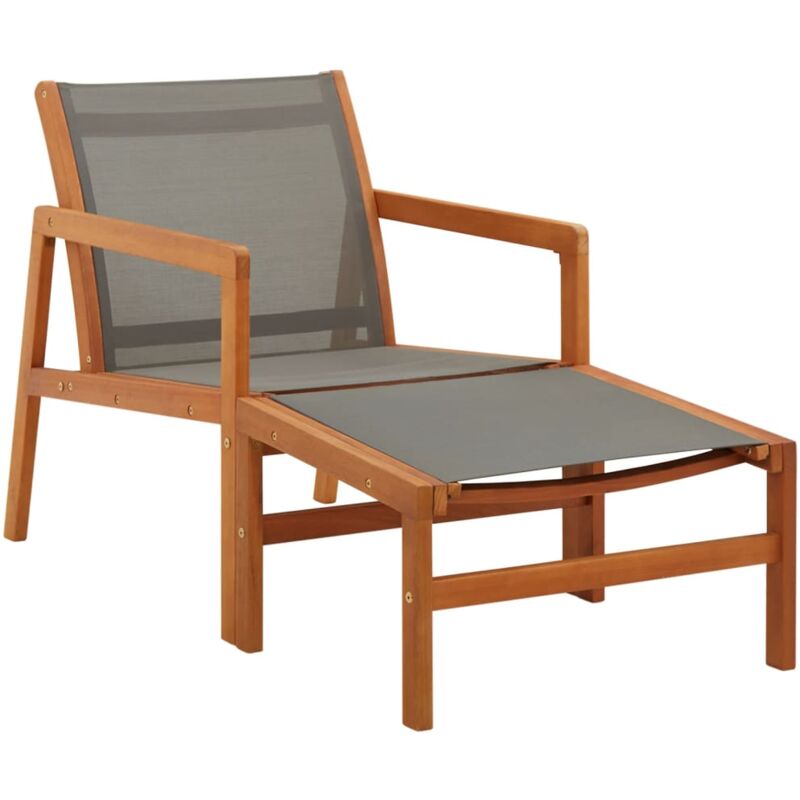 

vidaXL Silla de jardín con reposapiés madera eucalipto textilene gris - Gris