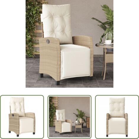 Silla de jardín con reposapiés -  Sillón reclinable de jardín con reposapiés ratán PE beige
