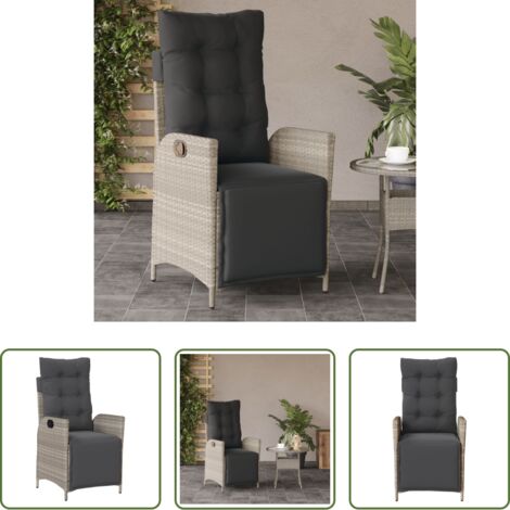 Silla de jardín con reposapiés -  Sillón reclinable de jardín con reposapiés ratán PE gris claro