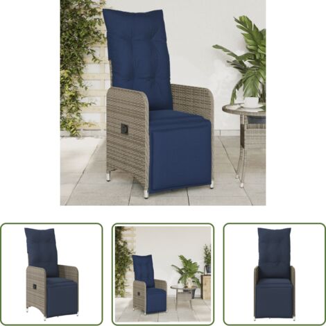 Silla de jardín con respaldo ajustable -  Silla de jardín reclinable con cojines de ratán sintético gris