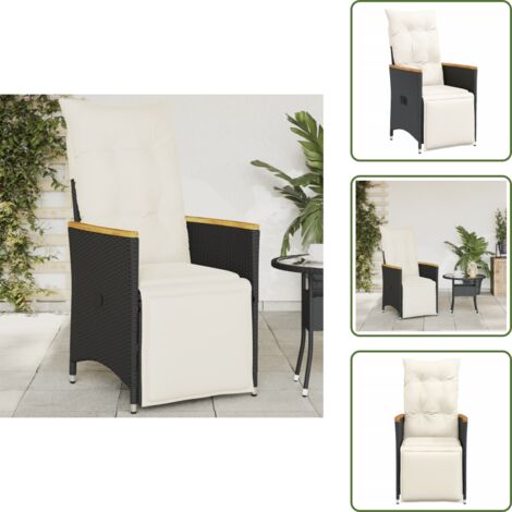Silla de jardín con respaldo ajustable - vidaXL Sillón reclinable de jardín con cojines ratán sintético negro - Silla de jardín con cojín extraíble