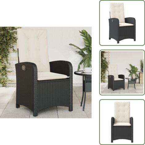 Silla de jardín con respaldo ajustable - vidaXL Sillón reclinable de jardín con cojines ratán sintético negro - Silla de jardín con funda impermeable