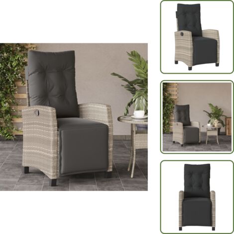 Silla de jardín con respaldo ajustable - vidaXL Sillón reclinable de jardín con reposapiés ratán PE gris claro - Silla de jardín con funda impermeable
