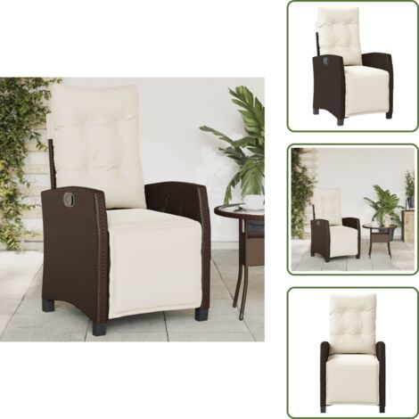 Silla de jardín con respaldo ajustable - vidaXL Sillón reclinable de jardín con reposapiés ratán PE marrón - Silla de jardín con funda impermeable
