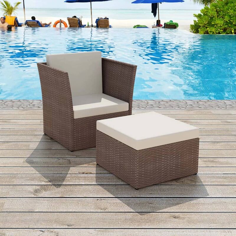 

Silla de jardín con taburete poli ratán marrón