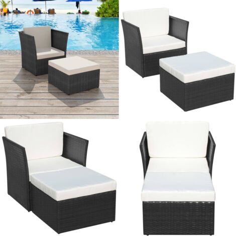 Silla de jardín con taburete poli ratán negra - Taburete - Silla y taburete