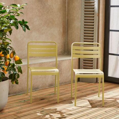 Silla de jardín de acero, set de 2, Amelia, Amarillo, 44x52x79 cm