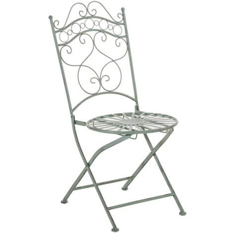 Silla de jardín de diseño rústico para terrazas, balcones, en forja verde envejecida 100003008