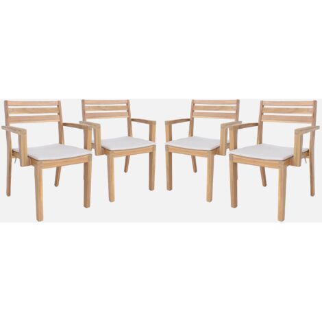 Silla de jardín de madera de acacia con cojín, set de 4
