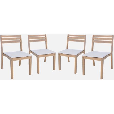 Silla de jardín de madera de acacia con cojín, set de 4