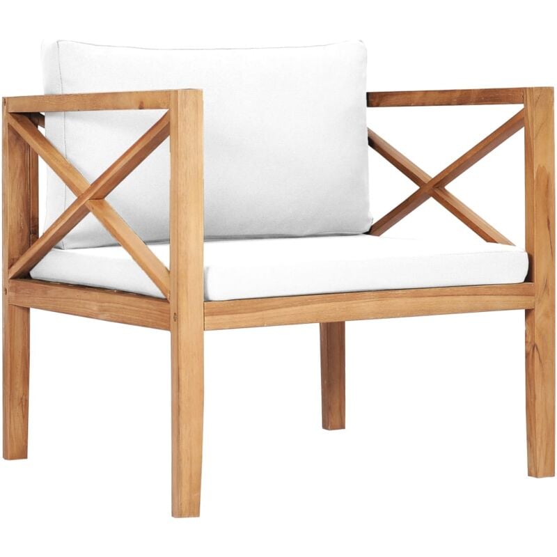 

vidaXL Silla de jardín de madera maciza teca con cojines color crema - Crema