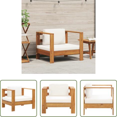 Silla de jardín de madera -  Silla de jardín con cojín madera maciza de acacia color crema