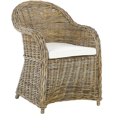Silla de jardín de ratán natural blanco crema cojín de asiento algodón interior Susua