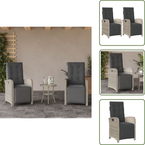 Silla de jardín de ratán sintético - vidaXL Sillón reclinable jardín y reposapiés 2 uds ratán PE gris claro - Silla de jardín con funda impermeable